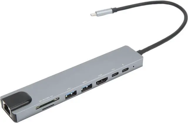 Main image of 8 Port Type C Hub with USB 3.0, PD, RJ45, and Memory Card Reader for Laptops High Speed Data Transfer and Charging