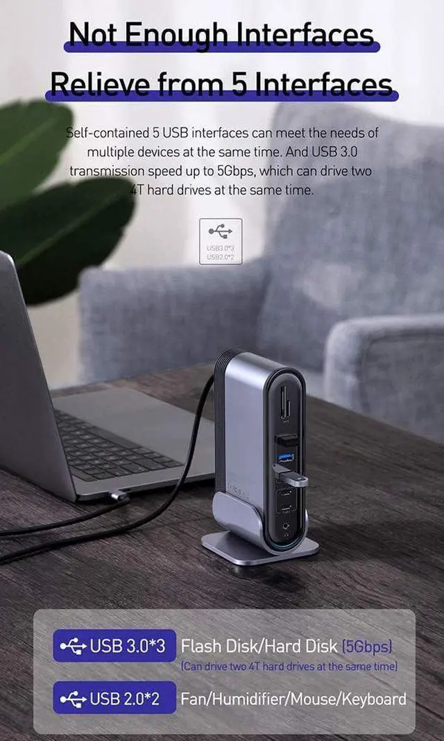 Alt view image 4 of 7 - USB C Hub 17 in 1 Adapter Dock USB-C 4K Triple Display Docking Station with 3 4K HDMI, o, Ethernet, 5 USB Ports, 100W PD, SD/TF Card Reader, 1 DC Supply for Windows, PC, Mac, Laptops