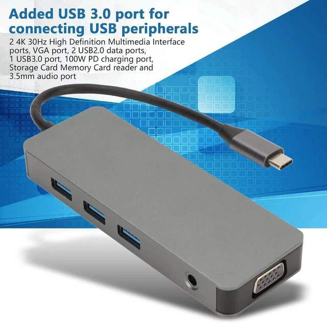 Alt view image 2 of 7 - USB C Hub, 10 in 1 USB C, 5Gbps Data Transfer, 4K 30Hz U Resolution, 480MB/S Read and Write Speed, USB 3.0 for Connecting Hard Disk, Mouse, Flash Drive, Etc