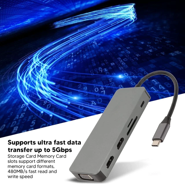 Alt view image 3 of 7 - USB C Hub, 10 in 1 USB C, 5Gbps Data Transfer, 4K 30Hz U Resolution, 480MB/S Read and Write Speed, USB 3.0 for Connecting Hard Disk, Mouse, Flash Drive, Etc