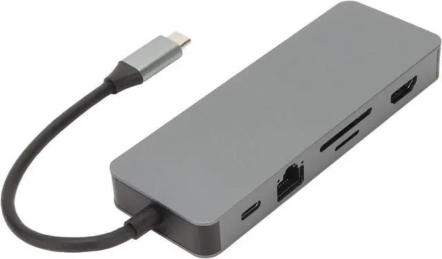 Alt view image 6 of 7 - 11 in 1 USB C Hub, Grey USB Splitter with 4K, VGA, Gigabit RJ45, 3 USB3.0 Ports, 100W PD Charging, Storage Memory Card Reader