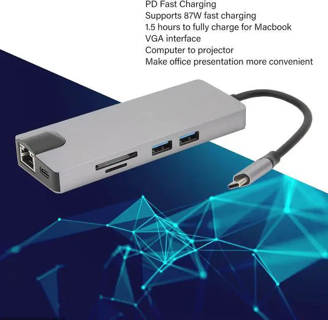 Alt view image 7 of 7 - 8 in 1 Type C Hub USB Docking Station with 87W PD Fast Charging VGA 4K HD USB 3 0 Ports and RJ45 Ethernet USB Docking Station Aluminum Alloy Design for Laptop Docking Station
