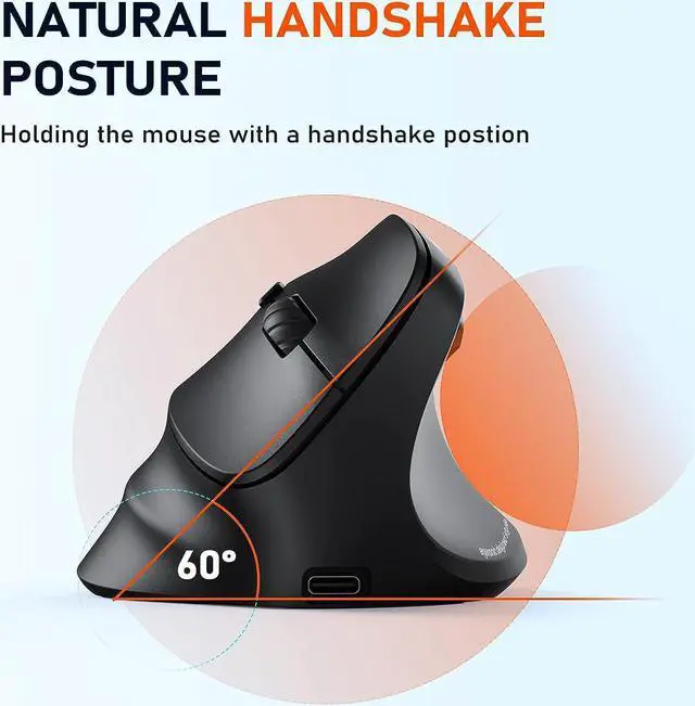 Alt view image 5 of 7 - MEETION Ergonomic Mouse, Wireless Vertical Mouse RGB Backlit Rechargeable Mice for Bluetooth(5.2 + 3.0) & USB-A with USB-C Adapter 4 Adjustable DPI for Mac/Windows/Andriod/PC/Tablet/iPad Black