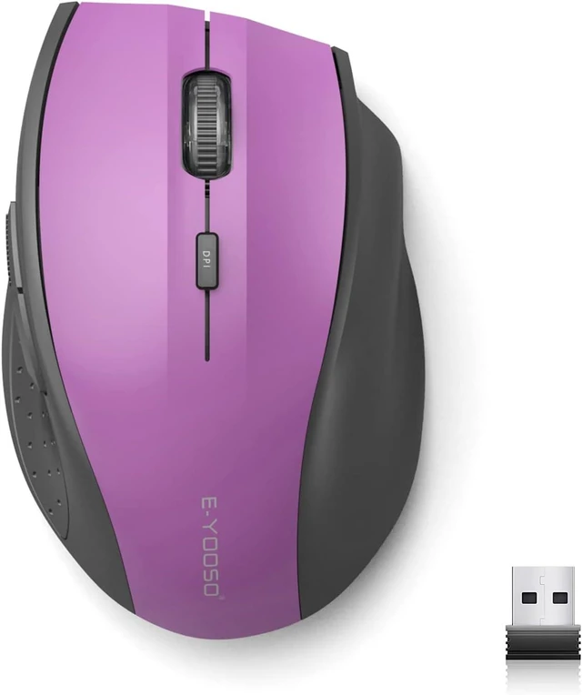 Main image of E-YOOSO Wireless Mouse for Laptop, Portable Optical Computer Mouse, 6 Buttons, Cordless 2.4GHz with USB Receiver, 5-Level 4800 DPI, 18 Months Battery Life, for PC, Chromebook, Windows, Mac(Purple)