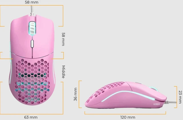Alt view image 3 of 7 - Glorious Gaming Mouse - Model O Minus, 58g Ultra-Light Honeycomb Mouse, Limited Edition Matte Pink - USB Gaming Mouse