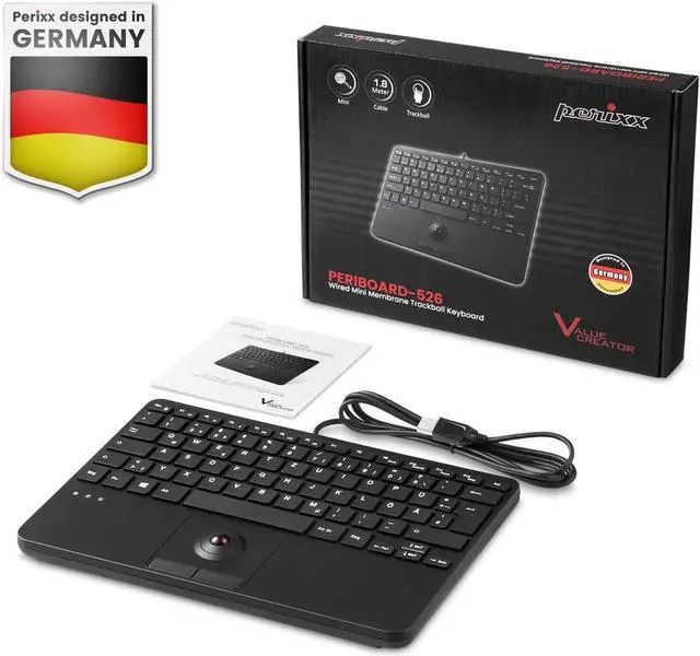 Alt view image 7 of 7 - Perixx PERIBOARD-526 US, Wired Mini USB Keyboard with Trackball - X Type Scissor Keys - 11.18x7.17x1.1 Inches - Build-in 2 USB Hubs - US English
