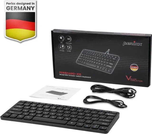 Alt view image 6 of 7 - Perixx PERIBOARD-416 Wired Mini USB Keyboard with 4 Hubs - X Type Scissor Keys - Detachable USB-C and A Cable - US English