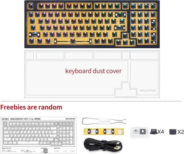 Alt view image 5 of 7 - YMDK Plastic GK980 Triple-Mode 4 Knobs Gasket RGB Hot Swappable Macro Programmable Bluetooth Wired 2.4G Mechanical Keyboard Barebone