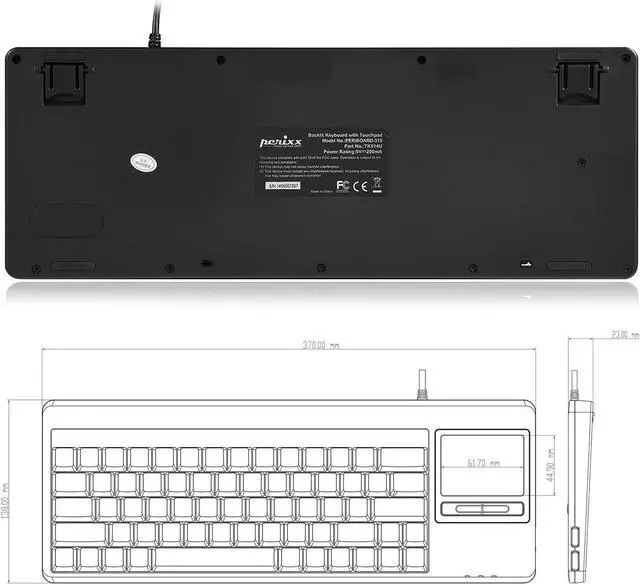 Alt view image 4 of 6 - Perixx PERIBOARD-515H Wired USB Keyboard with Touchpad, Compact Trackpad Keyboard with 2 Hubs, Black, US English Layout (11049)