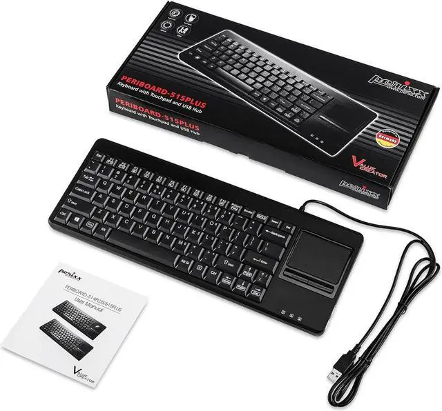 Alt view image 5 of 6 - Perixx PERIBOARD-515H Wired USB Keyboard with Touchpad, Compact Trackpad Keyboard with 2 Hubs, Black, US English Layout (11049)