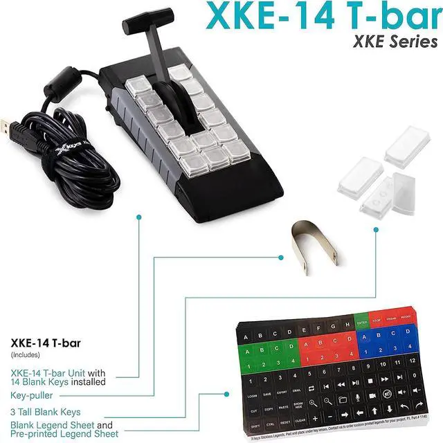 Alt view image 6 of 6 - X-keys XBE-14 USB T-bar RGB Backlit Programmable USB Keypad for Switching or Instant Replay with vMix & Central Control, Made in USA