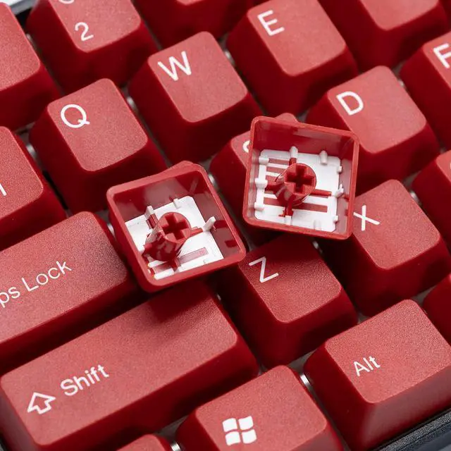Alt view image 3 of 6 - TAI-HAO OEM Profile Red Keycaps 122 ANSI Layout Compatible with All MX Types Keyboards(61/87/104/108+1.75u+2u Shift Key+1.5u Ctrl/Alt +1.25u FN +7U) Custom Keycap Set