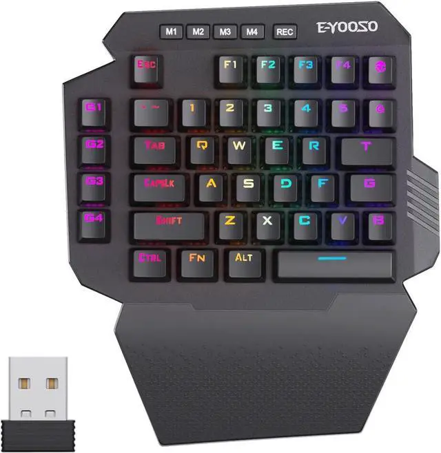 Main image of Wireless One Handed Mechanical Gaming Keyboard, 6 Onboard Macro Keys, 2.4Ghz and USB-C Wired Dual Mode, RGB Led Backlit Blue Switch, Wrist Rest, Durable Battery