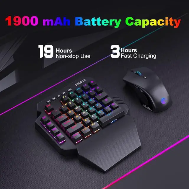 Alt view image 6 of 7 - Wireless One Handed Mechanical Gaming Keyboard, 6 Onboard Macro Keys, 2.4Ghz and USB-C Wired Dual Mode, RGB Led Backlit Blue Switch, Wrist Rest, Durable Battery