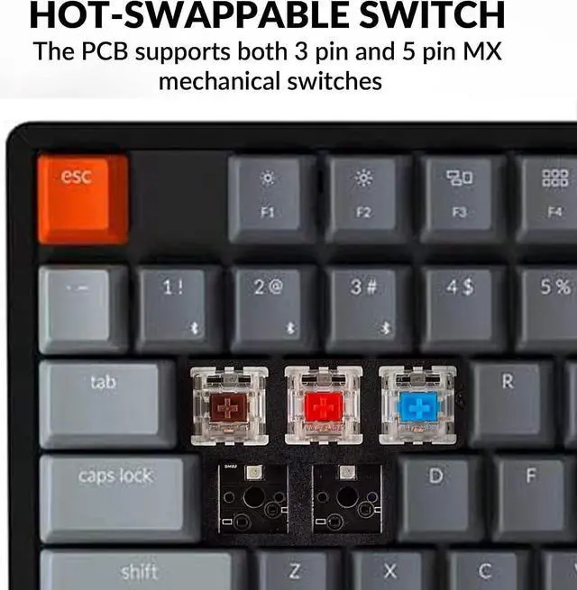 Alt view image 4 of 7 - Keychron K10 Full Size Layout 104-Key Wireless Mechanical Keyboard, Hot-Swappable RGB Backlight with Gateron G Pro Brown Switch Aluminum Bluetooth/Wired Gaming Keyboard for Mac Windows