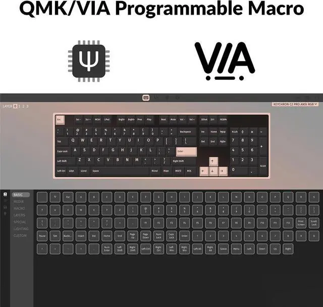 Alt view image 2 of 7 - Keychron C2 Pro Wired Custom Mechanical Keyboard Full Size Layout QMK/VIA Programmable Macro RGB Backlit with Hot-Swappable Keychron K Pro Brown Switch OEM Profile PBT Keycaps for Mac Windows Linux