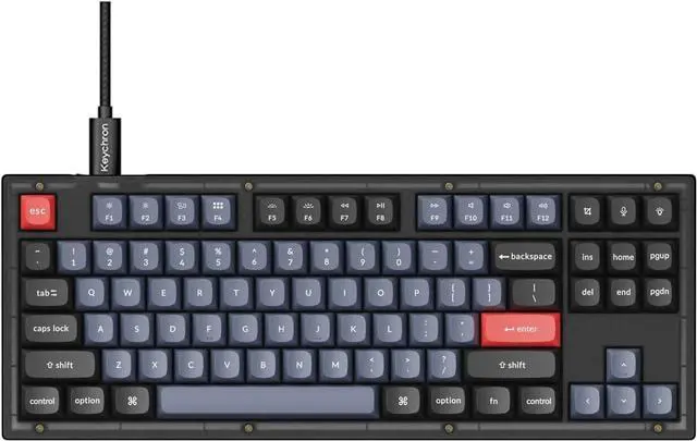 Main image of Keychron V3 TKL 80% Layout Custom Wired Mechanical Keyboard, 87 Keys RGB Backlight QMK/VIA Programmable Macro, Hot Swappable K Pro Red Switch PBT Keycaps for Mac Windows (Frosted Black Translucent)
