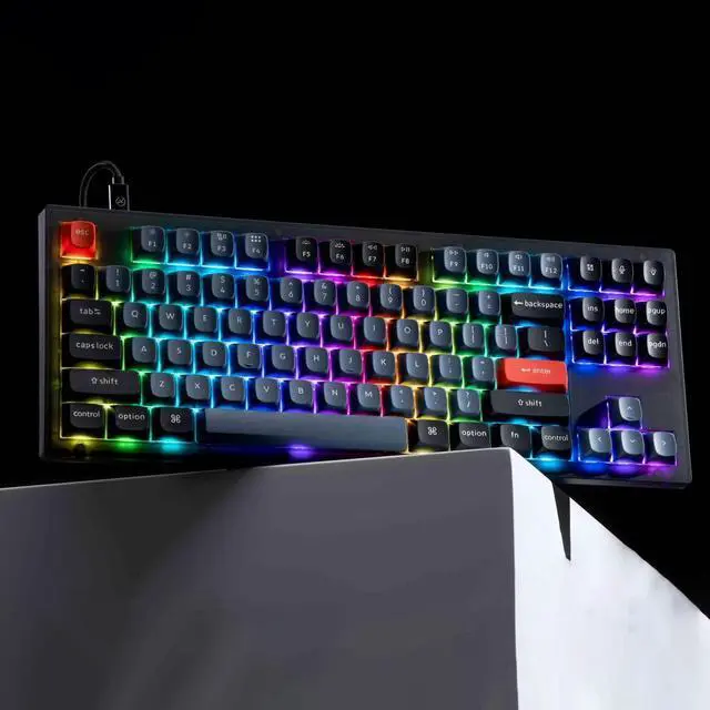 Alt view image 2 of 7 - Keychron V3 TKL 80% Layout Custom Wired Mechanical Keyboard, 87 Keys RGB Backlight QMK/VIA Programmable Macro, Hot Swappable K Pro Red Switch PBT Keycaps for Mac Windows (Frosted Black Translucent)