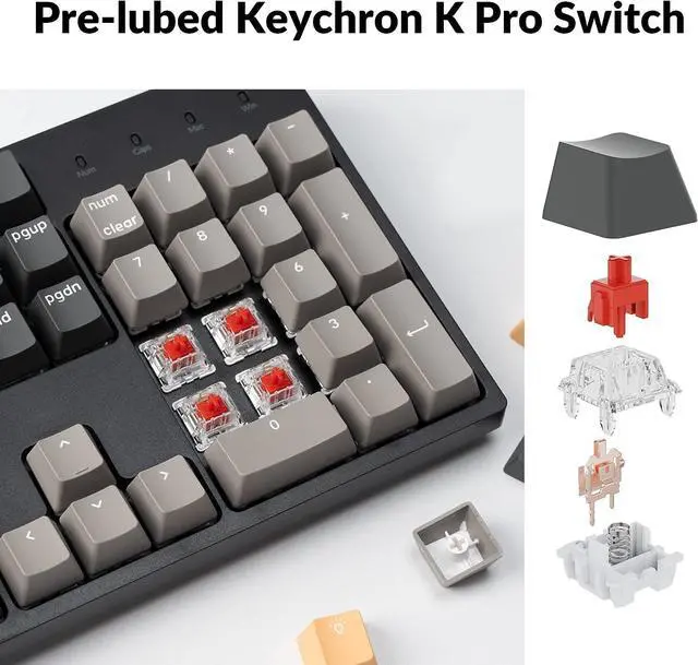 Alt view image 7 of 7 - Keychron C2 Pro Wired Custom Mechanical Keyboard Full Size Layout QMK/VIA Programmable Macro RGB Backlit with Hot-Swappable Keychron K Pro Red Switch OEM Profile PBT Keycaps for Mac Windows Linux