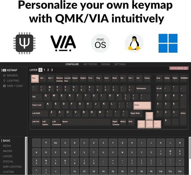Alt view image 3 of 7 - Keychron Q5 RGB QMK/VIA Programmable Macro Wired Custom Mechanical Keyboard with Hot-Swappable Gateron G Pro Brown Switch, 96% Layout Full Aluminum Double Gasket for Mac Windows Linux(Blue)