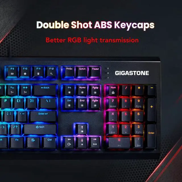 Alt view image 6 of 7 - Gigastone 2 Pack RGB Gaming Keyboard, Brown Switch, RGB LED Rainbow Backlit Mechanical Keyboard, Precise Tactile Feedback, Full Anti-Ghosting, Full Size 104 Keys, Black