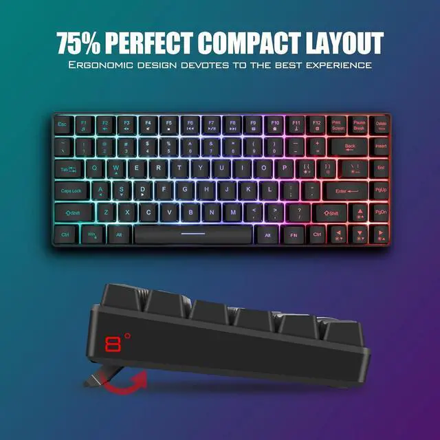 Alt view image 6 of 6 - RedThunder K84 Wireless Keyboard and Mouse Combo, Rainbow Backlit Rechargeable Battery, 75% Layout TKL Ultra Compact Gaming Keyboard & Lightweight 3200 DPI Honeycomb Optical Mouse (Black)