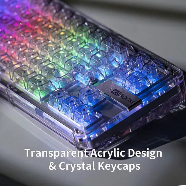 Alt view image 7 of 7 - KiiBoom Phantom 68 65% Hot Swappable Crystal Gasket-Mounted Mechanical Keyboard, BT5.0/2.4GHz/USB-C Wired Wireless NKRO Gaming Keyboard with South-Facing RGB, 4000mAh Battery for Win/Mac(Purple)