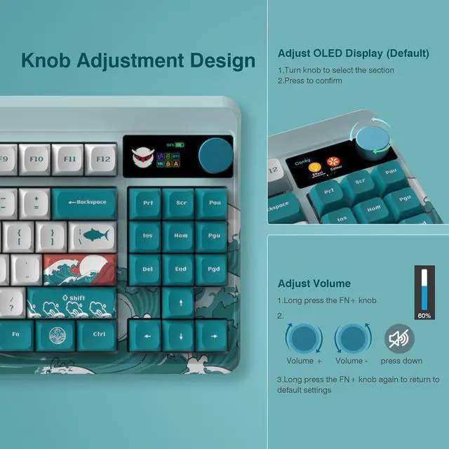 Alt view image 3 of 6 - Womier Retro 75% Gaming Keyboard with OLED Display&Knob, M87 Pro Bluetooth 5.1/2.4GHz /USB-C Wireless Mechanical Keyboard with Hot-Swappable Custom Switch, Compact RGB Keyboard (Coral Sea)