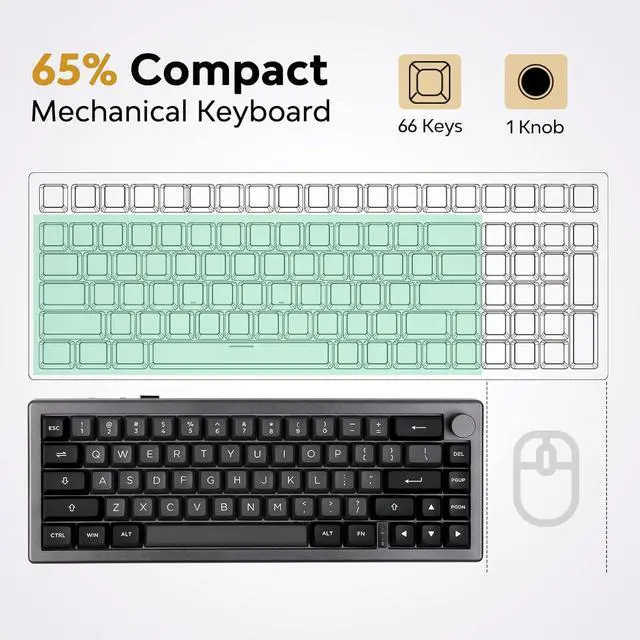 Alt view image 6 of 7 - EPOMAKER EK68 65% Wireless Gaming Keyboard, Hot Swappable Gasket Mechanical Keyboard with Metal Knob, Bluetooth 5.0/2.4Ghz Wireless/USB-C Wired Custom Keyboard (Black Silver, Flamingo Switch)