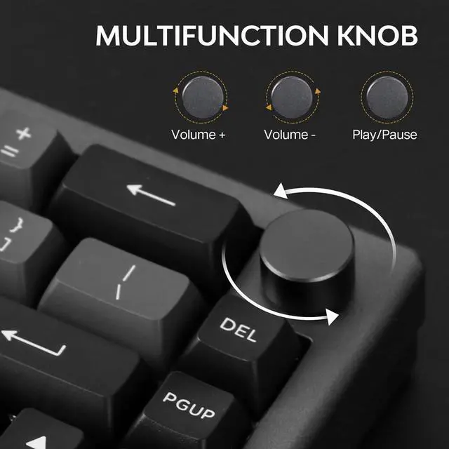 Alt view image 7 of 7 - EPOMAKER EK68 65% Wireless Gaming Keyboard, Hot Swappable Gasket Mechanical Keyboard with Metal Knob, Bluetooth 5.0/2.4Ghz Wireless/USB-C Wired Custom Keyboard (Black Silver, Flamingo Switch)