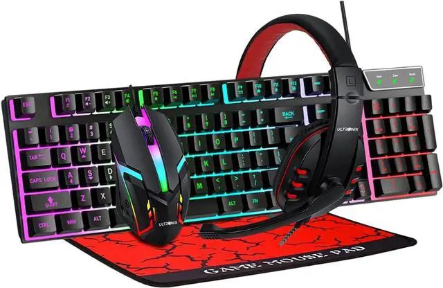 Main image of Ultronix Wired RGB Backlit Gaming Keyboard, Gaming Mouse, Gaming Mouse Pad, Gaming Headset Combo All in One PC Gamer Bundle for Windows PC and Xbox/PS4