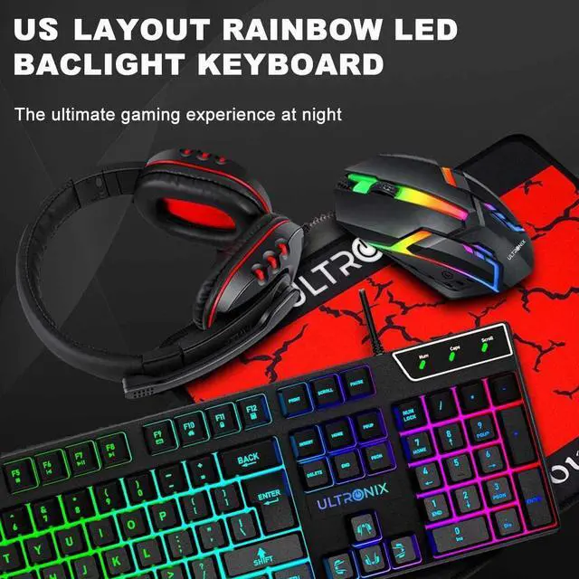 Alt view image 2 of 7 - Ultronix Wired RGB Backlit Gaming Keyboard, Gaming Mouse, Gaming Mouse Pad, Gaming Headset Combo All in One PC Gamer Bundle for Windows PC and Xbox/PS4