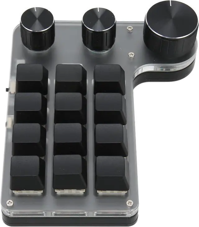 Main image of 12 Keys One Handed Mechanical Gaming Keyboard, Mini Keypad Programmable Macro Keyboard with 3 Knobs, Portable BT USB Macro Mechanical Keyboard for Office Gaming