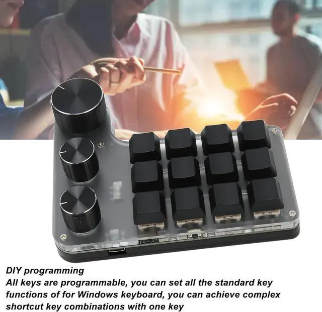 Alt view image 2 of 7 - 12 Keys One Handed Mechanical Gaming Keyboard, Mini Keypad Programmable Macro Keyboard with 3 Knobs, Portable BT USB Macro Mechanical Keyboard for Office Gaming
