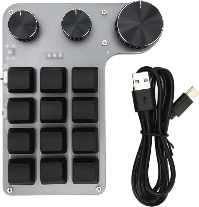 Alt view image 7 of 7 - 12 Keys One Handed Mechanical Gaming Keyboard, Mini Keypad Programmable Macro Keyboard with 3 Knobs, Portable BT USB Macro Mechanical Keyboard for Office Gaming
