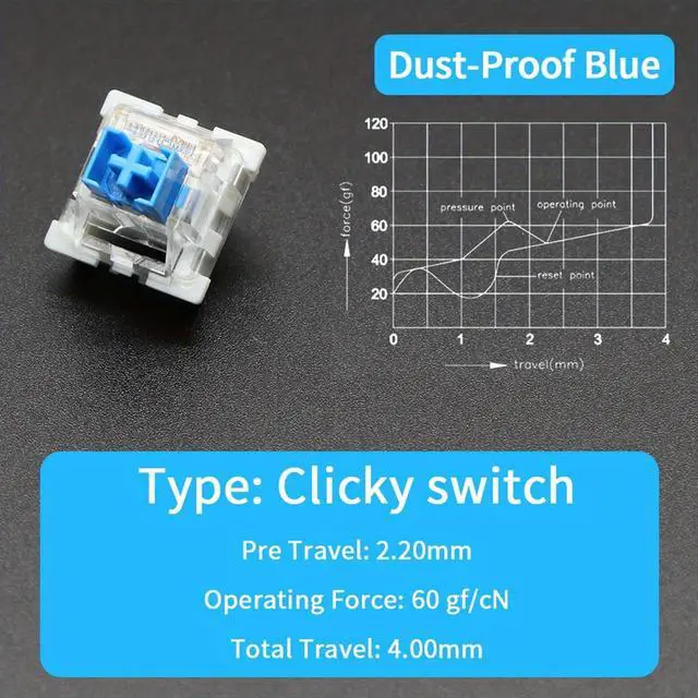 Alt view image 3 of 6 - DRAOZA OUTEMU Blue Switch 3 Pin Switch Gateron and Cherry MX Equivalent DIY Replaceable Switch for Mechanical Gaming Keyboard (108pcs Blue)
