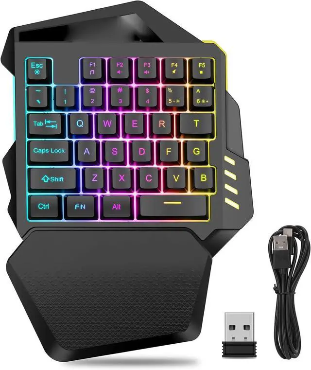 Main image of One Handed Gaming Keyboard, 2.4G Wire Less RGB One Handed Mechanical Gaming Keyboard, RGB Backlit 35 Keys Portable Mini Gaming Keypad, Mechanical Keyboard for Game