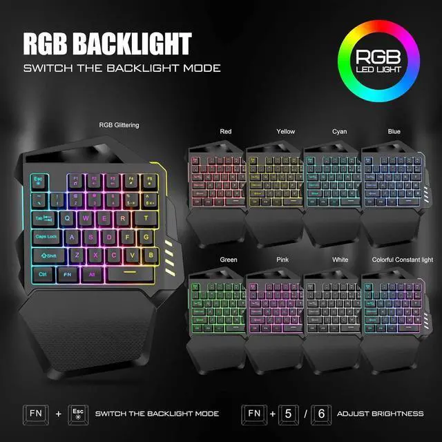 Alt view image 3 of 7 - One Handed Gaming Keyboard, 2.4G Wire Less RGB One Handed Mechanical Gaming Keyboard, RGB Backlit 35 Keys Portable Mini Gaming Keypad, Mechanical Keyboard for Game