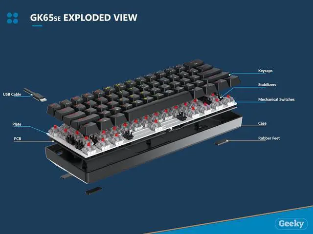 Alt view image 3 of 7 - Geeky GK65 SE 65% | Mechanical Gaming Keyboard | 68 Keys Multi Color RGB LED Backlit for PC/Mac Gamer | ANSI US American Layout (Black, Mechanical Blue)