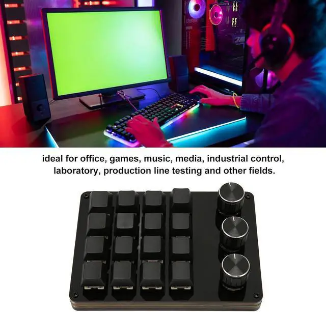 Alt view image 2 of 7 - Mechanical Gaming Keyboard, 16 Keys 3 Knobs One Handed Keypad Programmable Blue Switch Hot Swappable Keyboard for Gaming Office
