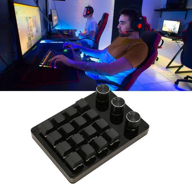 Alt view image 5 of 7 - Mechanical Gaming Keyboard, 16 Keys 3 Knobs One Handed Keypad Programmable Blue Switch Hot Swappable Keyboard for Gaming Office