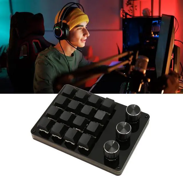 Alt view image 4 of 7 - Mechanical Gaming Keyboard, 16 Keys 3 Knobs One Handed Keypad Programmable Blue Switch Hot Swappable Keyboard for Gaming Office