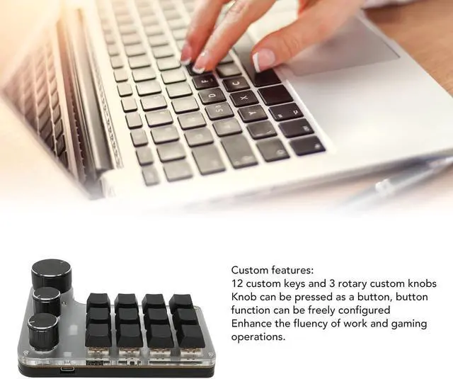 Alt view image 2 of 7 - 12 Key 3 Knob Mechanical Keyboard, Red, Ergonomic, Customizable Buttons, Knobs, Compatible with Glass panes Vista OS X, Ideal for Gaming and Office (Wireless BT(Inbuilt Battery Included))