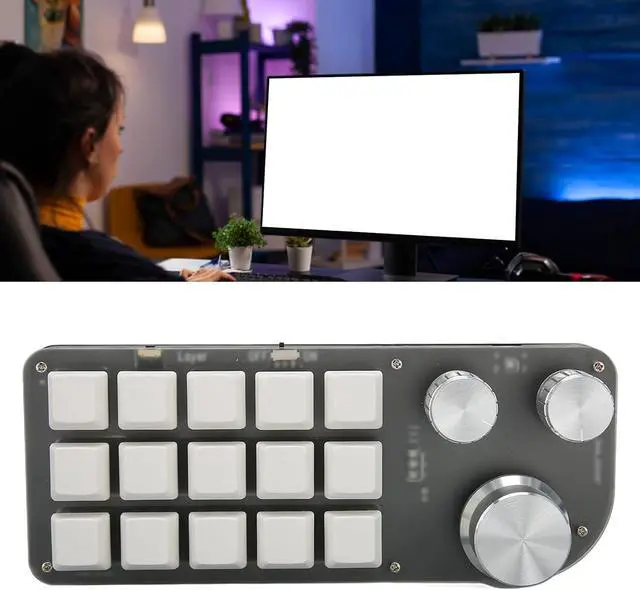 Alt view image 6 of 7 - 15 Keys 3 Knobs Macro Programmable Keyboard, 2 Modes One Handed Macro Mechanical Keyboard, RGB BT Plug and Play Multifunctional Mini Gaming Keypads, Gaming Keyboards