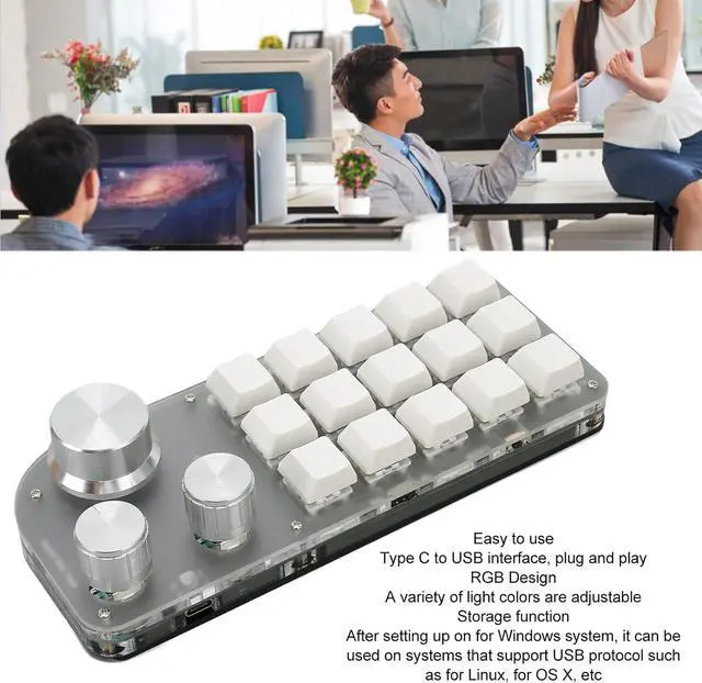 Alt view image 4 of 7 - 15 Keys 3 Knobs Macro Programmable Keyboard, 2 Modes One Handed Macro Mechanical Keyboard, RGB BT Plug and Play Multifunctional Mini Gaming Keypads, Gaming Keyboards