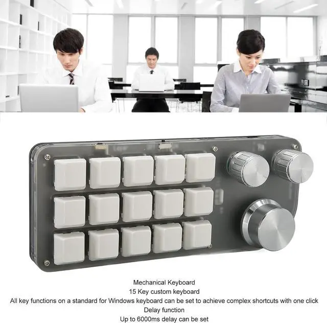 Alt view image 5 of 7 - 15 Keys 3 Knobs Macro Programmable Keyboard, 2 Modes One Handed Macro Mechanical Keyboard, RGB BT Plug and Play Multifunctional Mini Gaming Keypads, Gaming Keyboards