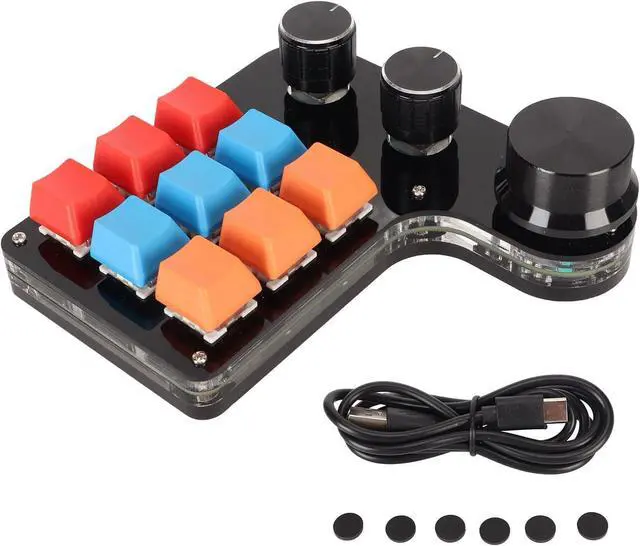 Main image of 9 Keys Programmable Mini Macro Mechanical Gaming Keyboard, One Handed USB Type C Wired for Office, Customizable Function with 3 Knobs, On Board Storage, Suitable for Graphic Desig
