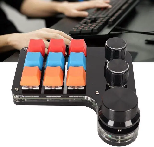 Alt view image 5 of 7 - One Handed Programmable Keypad, 9 Keys Mini Macro USB Mechanical Keyboard with 3 Knobs, Dual Mode DIY Customizable Keypad with Blue Switch for Office Gaming