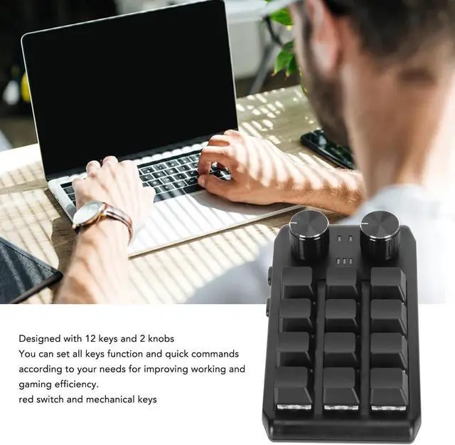 Alt view image 2 of 7 - Mini Custom Keypad with 12 Mechanical Keys and 2 Knobs, Programmable Red for Gaming and Multimedia Control, Widely Compatible with, Vista, OS X (Wired USB)