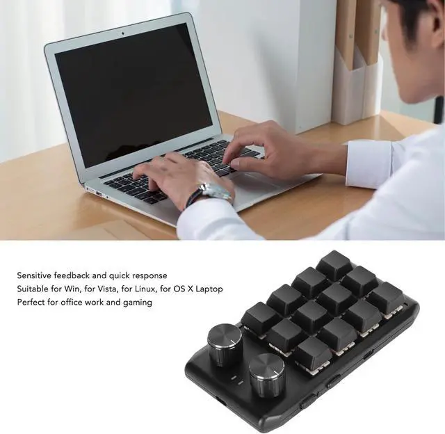 Alt view image 3 of 7 - Mini Custom Keypad with 12 Mechanical Keys and 2 Knobs, Programmable Red for Gaming and Multimedia Control, Widely Compatible with, Vista, OS X (Wired USB)